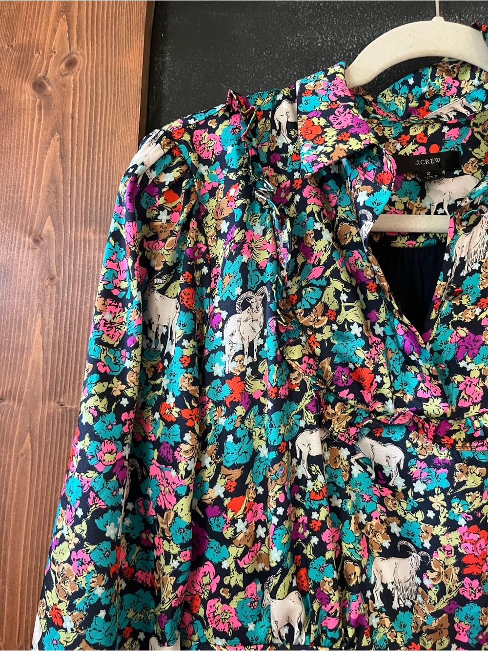 J. Crew Pleated midi dress in grazing goats print size 2 euc - Picture 6 of 11